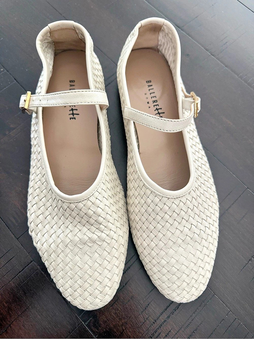 Ballerette Woven Mary Jane Flats in Cream